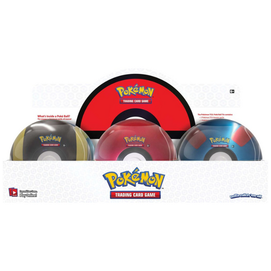 Pokémon TCG: Best of Poké Ball Tin featuring Poké Ball, Great Ball, and Ultra Ball designs.