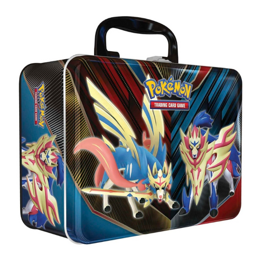 Pokémon TCG: Collector Chest (Spring 2020) showcasing metal case, foil promo cards, booster packs, and collectible accessories.