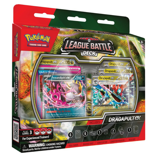 Pokémon TCG: Dragapult ex League Battle Deck – Dominate the competition with a powerful, ready-to-play 60-card deck featuring Dragapult ex. Includes dice, markers & deck box. Perfect for new & seasoned trainers!