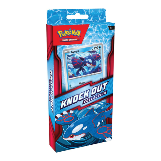The Pokémon TCG Knock Out Collection box showcasing the Suicune or Kyogre foil cards and two included booster packs.