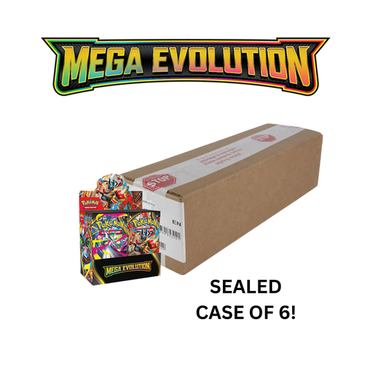 Pokémon TCG Mega Evolution Booster Box Enhanced Sealed Case featuring multiple booster boxes and Mega Evolution Pokémon artwork