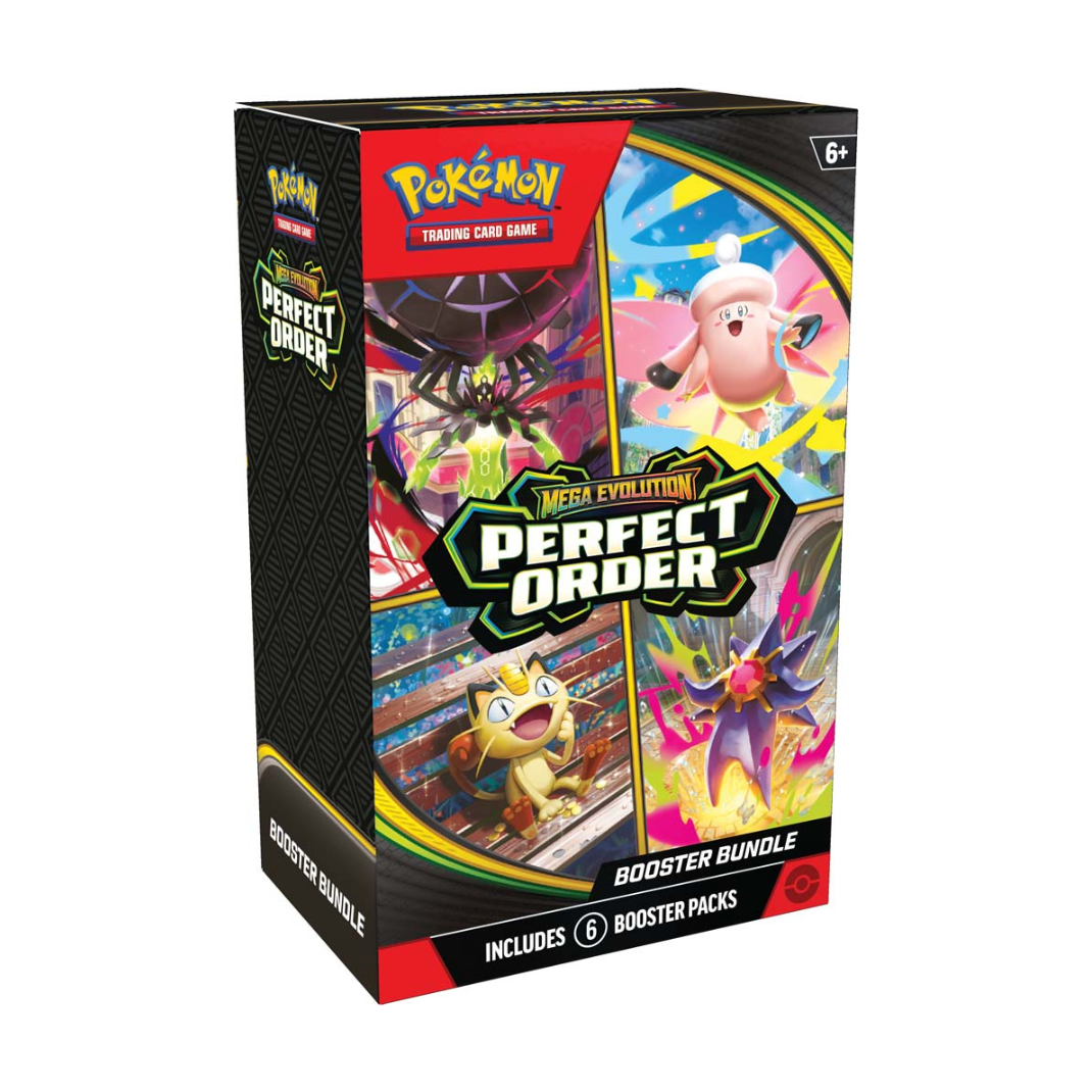 The Pokémon TCG Mega Evolution—Perfect Order Booster Bundle [ME03] packaging featuring 6 booster packs and Mega Zygarde ex artwork.