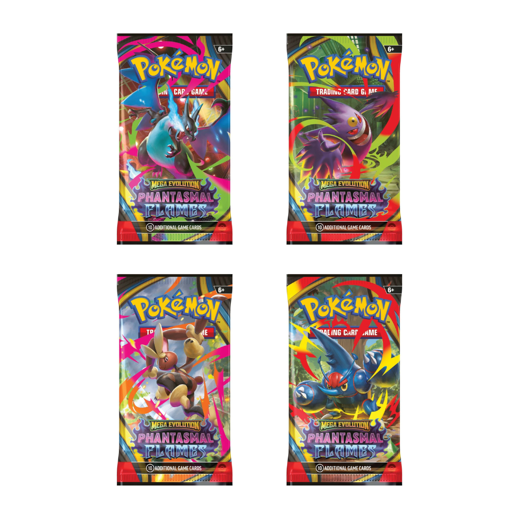 Pokémon TCG: Mega Evolution – Phantasmal Flames Booster Pack featuring Mega Gengar and ghostly flame artwork