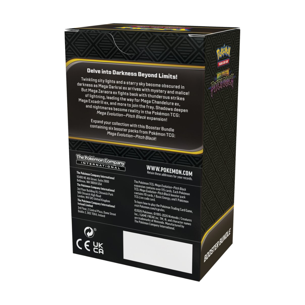 Pokemon TCG Mega Evolution Pitch Black ME05 Booster Bundle six packs Mega Darkrai ex Zeraora ex sealed English pre-order officially licensed