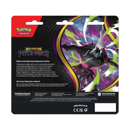 Pokemon TCG Mega Evolution Pitch Black ME05 Three Booster Blister three packs foil promo card coin Mega Darkrai ex pre-order English sealed
