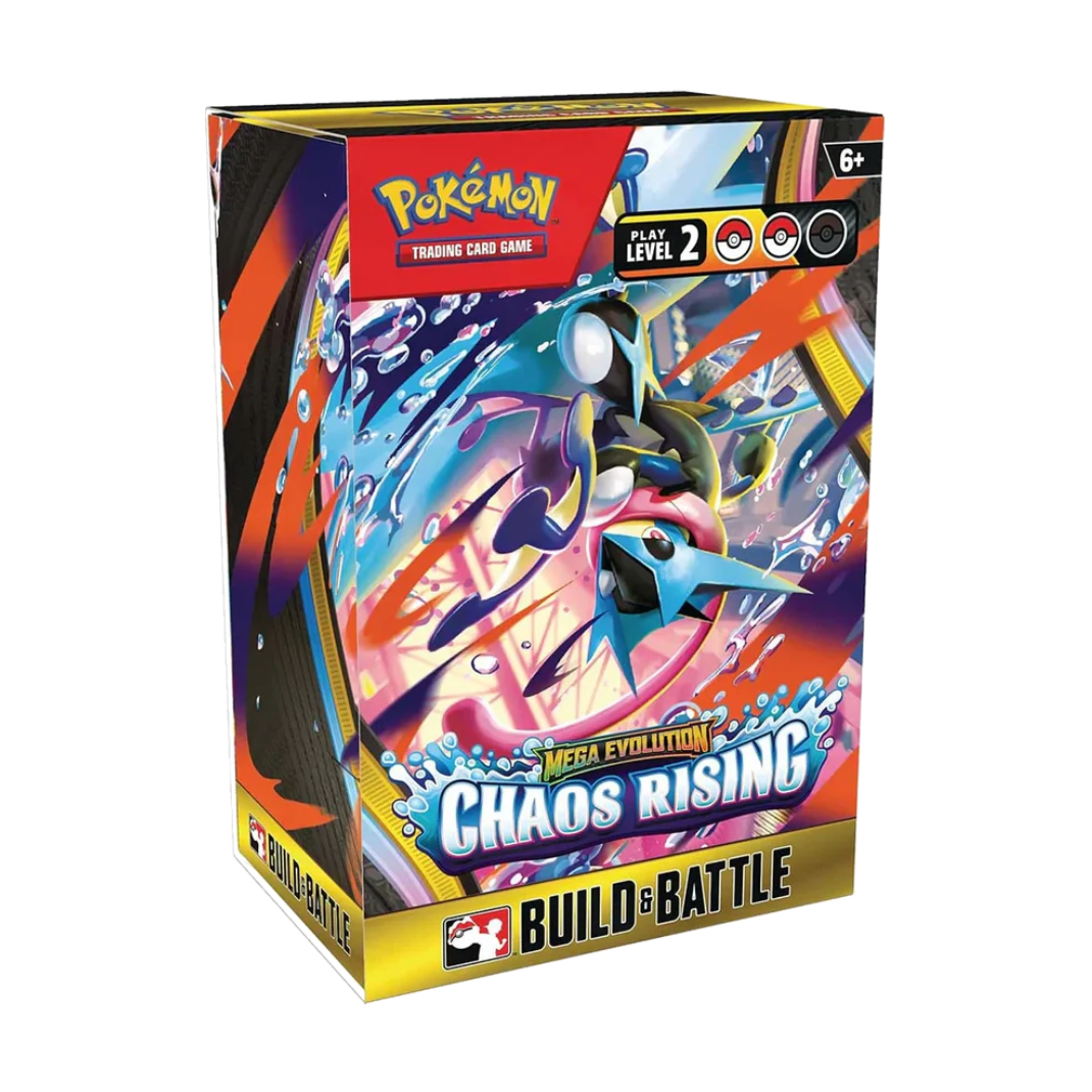 Pokemon TCG Mega Evolution Chaos Rising Build and Battle Box 40 card deck four booster packs foil promo Delphox Ampharos Crobat Goodra