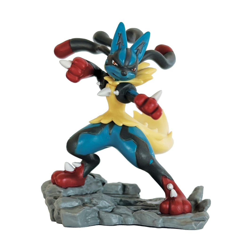 Pokémon TCG: Mega Lucario ex Figure Collection box showing foil promo card, oversize card, Lucario figure, and booster packs