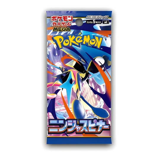 The Pokémon TCG Mega Ninja Spinner [M4] Japanese Booster Box featuring Mega Greninja ex artwork and  factory-sealed booster packs.