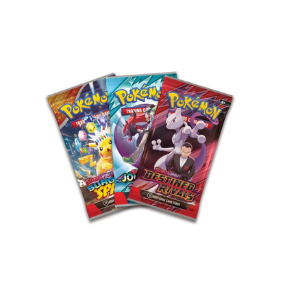 The Pokémon TCG: Poké Ball Tin 2025 edition, a red and white spherical metal tin with 3 booster packs and sticker sheets displayed alongside it.