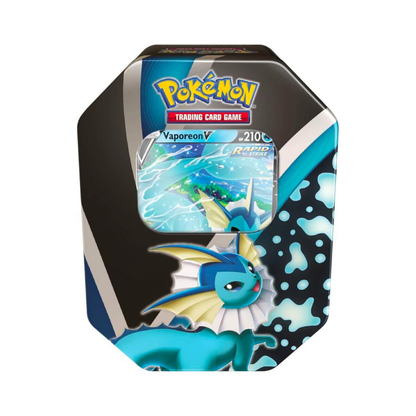 Pokémon TCG Eevee Evolutions Tin with exclusive Vaporeon V Jolteon V Flareon V Black Star Promo foil card and 4 booster packs sealed - Hobby Collectors Australia