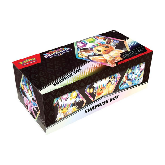 Pokémon TCG Prismatic Evolutions Surprise Box – Scarlet & Violet 8.5 set with foil card and booster packs.