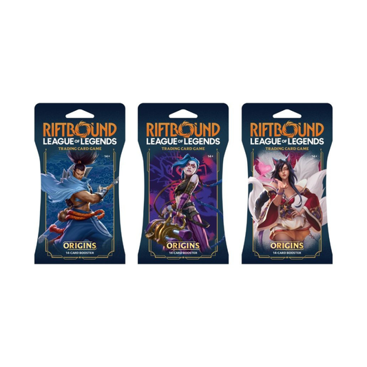 Riftbound: League of Legends TCG Origins Hanging Booster showing booster pack with champions and collectible cards