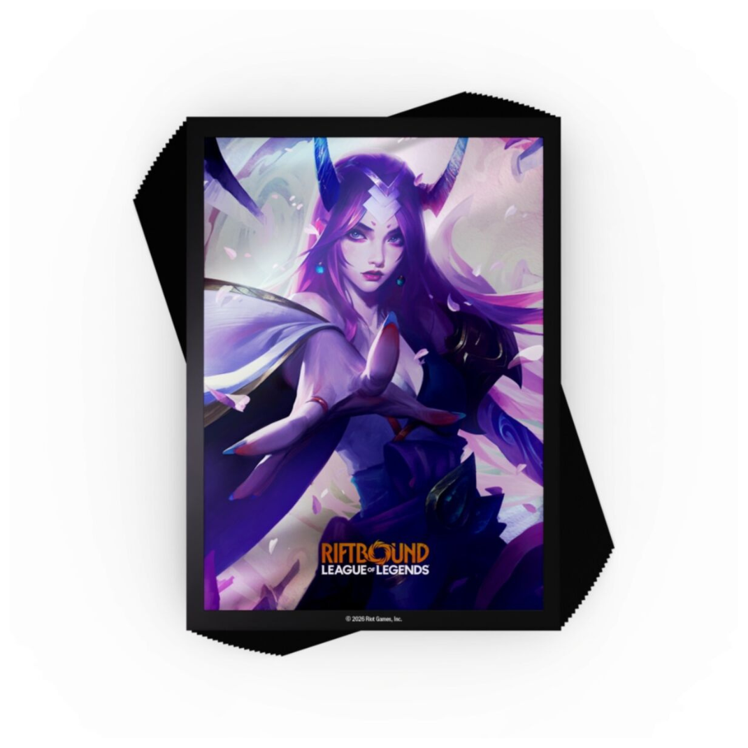 A pack of 100 Riftbound: League of Legends TCG Spiritforged card sleeves featuring Spirit Blossom Irelia art.