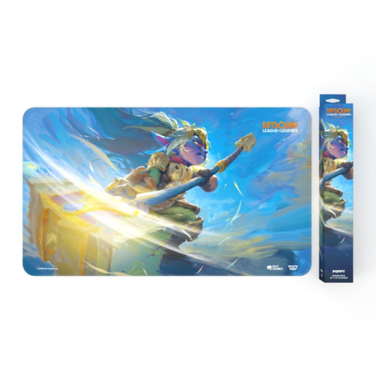 Riftbound League of Legends TCG Unleashed Playmat Poppy Keeper of the Hammer 24x14 inch neoprene bound edge official Riot Games - Hobby Collectors Australia