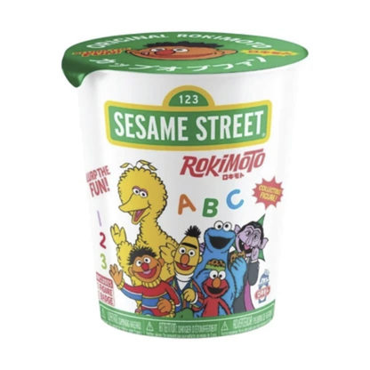 Rokimoto Sesame Street blind cup ramen packaging with vinyl figure