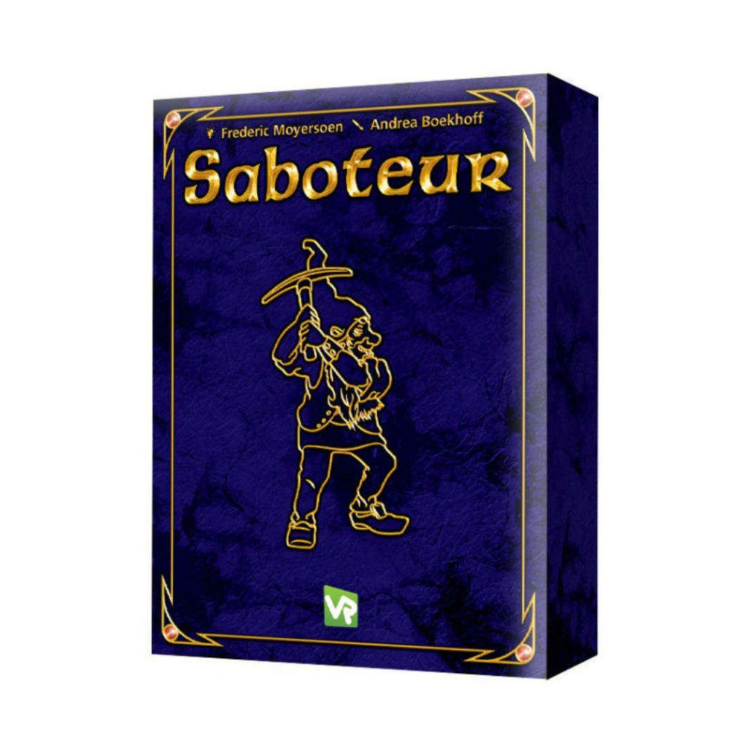 Saboteur 20 Years Jubilee Edition card game box with foil design, updated artwork, and premium components.