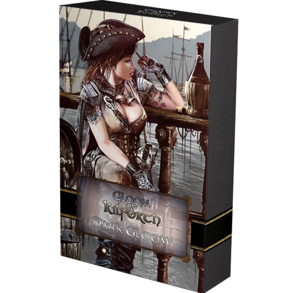 The Gloom of Kilforth: Dark Gloom expansion pack, featuring a sample of the alternative art cards with a darker, more mature gothic fantasy style.