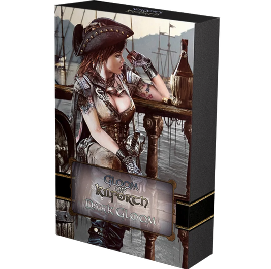 The Gloom of Kilforth: Dark Gloom expansion pack, featuring a sample of the alternative art cards with a darker, more mature gothic fantasy style.