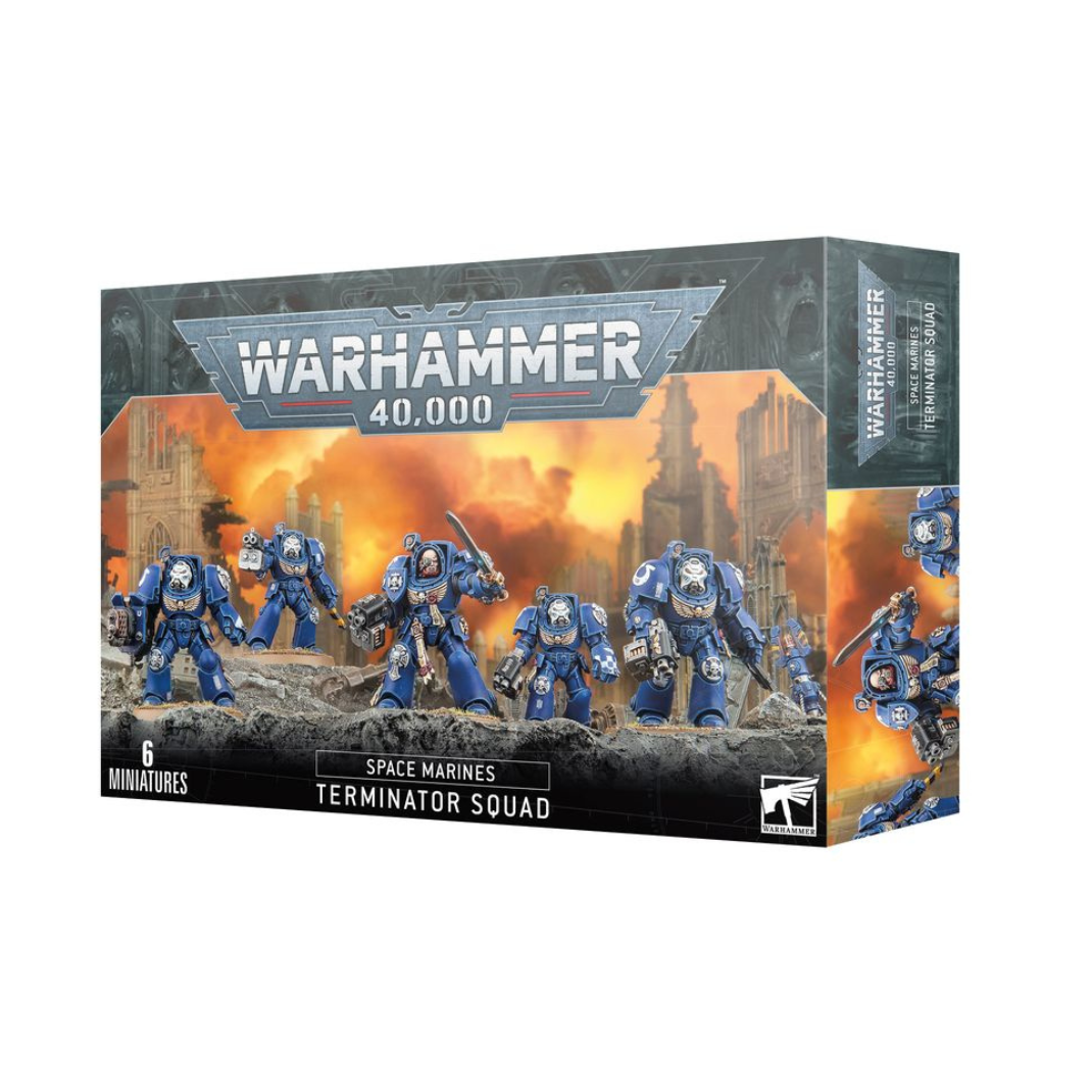 Plastic kit for the Space Marines Terminator Squad (5 models) for Warhammer 40,000. Features Tactical Dreadnought Armour and custom weapon options like the Heavy Flamer.
