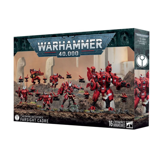T’au Empire Battleforce Farsight Cadre boxed set – Commander Farsight, Riptide, Broadside, Crisis Battlesuits and drones