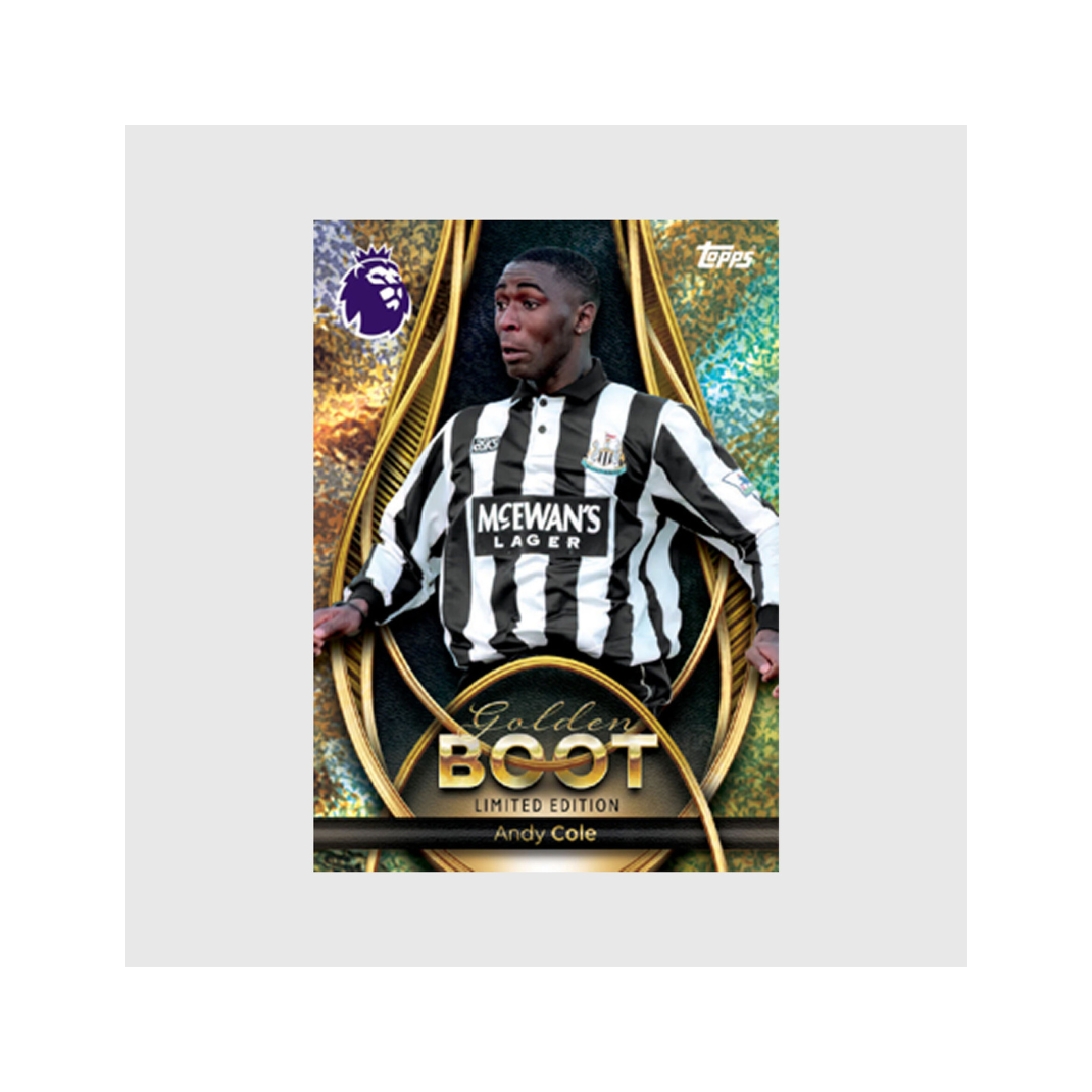 Topps Premier League 2026 Golden Boot Tin – full tin showing exclusive limited edition cards and booster contents