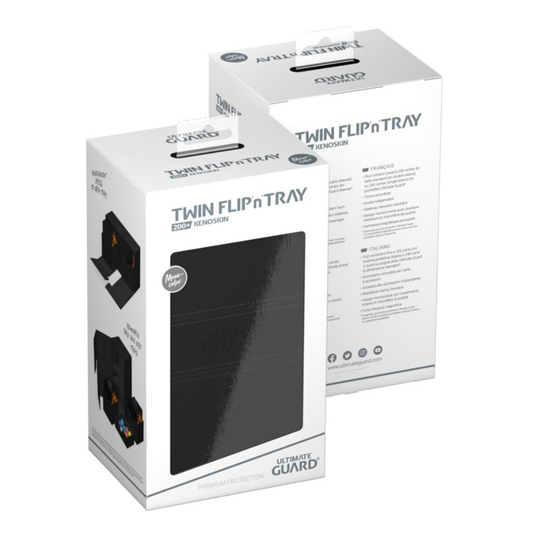 Ultimate Guard — Twin Flip'n'Tray 200+ XenoSkin Monocolor Deck Box: Black | Holds 2 Decks + Dice Tray