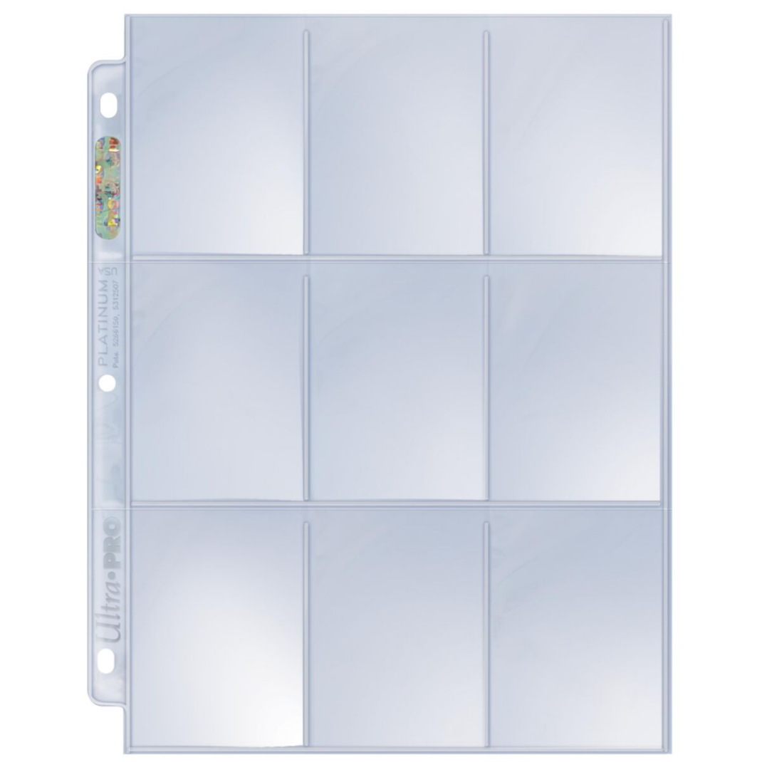 Ultra Pro Platinum Series 9-pocket page for standard size cards, empty 3 x 3 page with hologram seal and 3-ring holes
