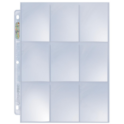 Ultra Pro Platinum Series 9-pocket page for standard size cards, empty 3 x 3 page with hologram seal and 3-ring holes