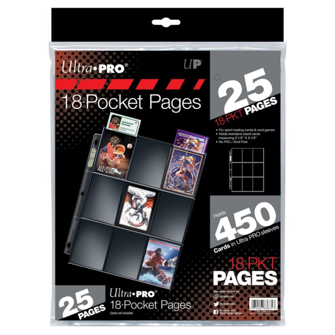 Ultra Pro Silver Series 18-pocket page for standard size cards, empty page with 3-ring holes
