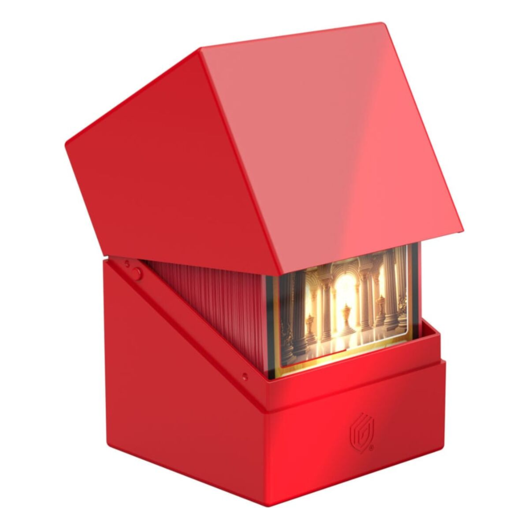 Ultimate Guard Deck Box Boulder 100+ shown in a solid, durable translucent finish in red.