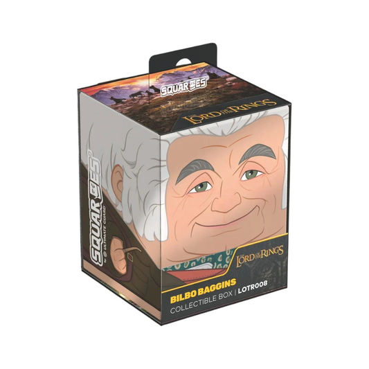 A stylized square-shaped deck box (Squaroe) featuring the character Bilbo Baggins from The Lord of the Rings.