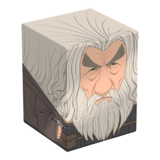 A front view of the Ultimate Guard Gandalf the Grey Squaroe deck box showing a stylized square illustration of Gandalf from The Lord of the Rings.