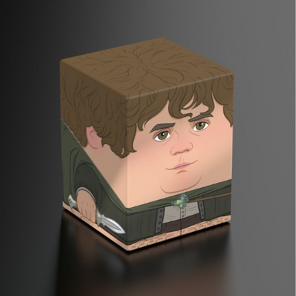 A front view of the Ultimate Guard Samwise Gamgee Squaroe deck box showing a stylized square illustration of Sam from The Lord of the Rings.