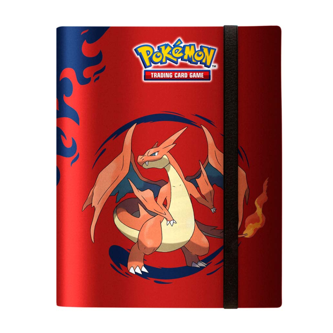 Ultra PRO 9-pocket PRO-Binder featuring Mega Charizard X and Mega Charizard Y full-art cover with an elastic closure strap