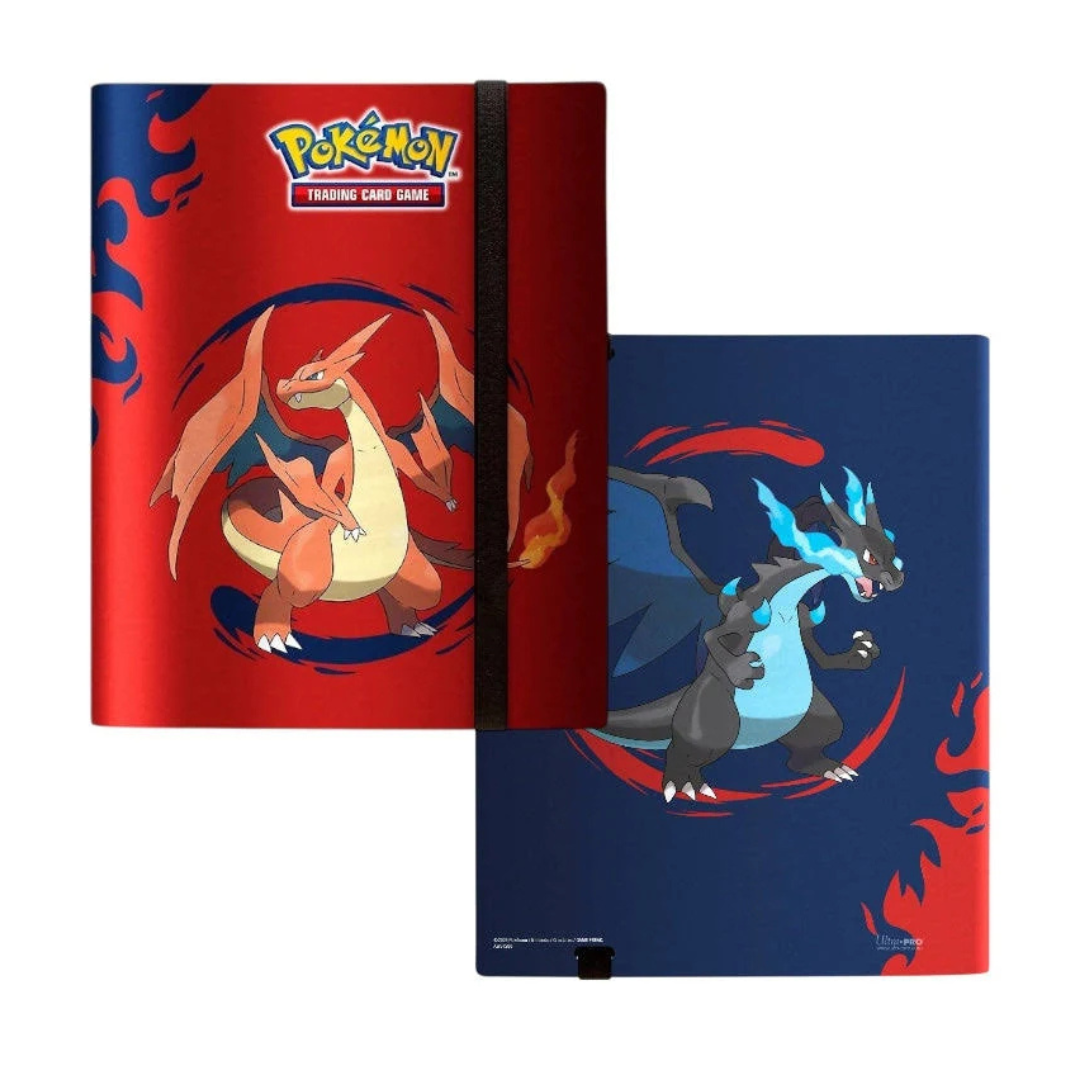 Ultra PRO 9-pocket PRO-Binder featuring Mega Charizard X and Mega Charizard Y full-art cover with an elastic closure strap