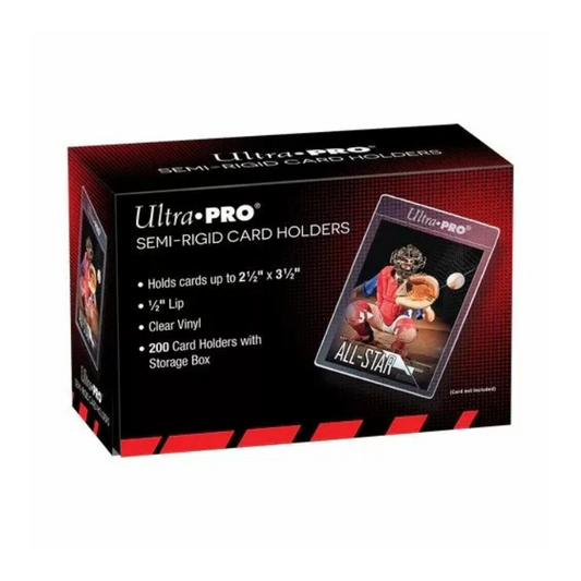 Box of Ultra Pro Semi-Rigid 1/2" Lip Sleeves containing 200 clear PVC card holder