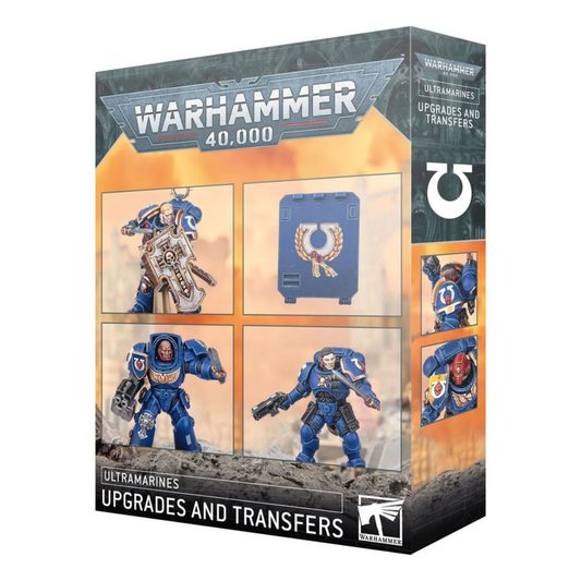 Ultramarines Upgrades & Transfers kit — shoulder pads, heads, weapons, and decal sheet for Space Marines