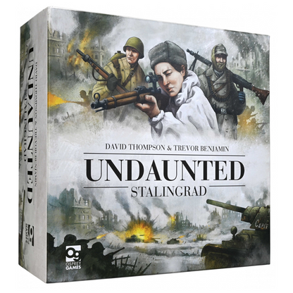 Board game box titled 'Undaunted Stalingrad' featuring soldiers and a tank on a war-torn cityscape.