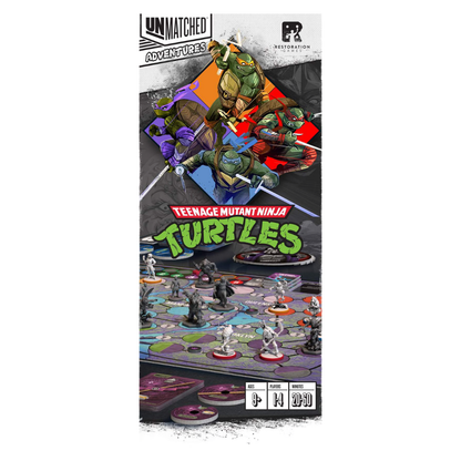 The Unmatched Adventures: Teenage Mutant Ninja Turtles Pizza-Rama Edition box art, featuring Leonardo, Raphael, Michelangelo, and Donatello in a dynamic comic-book style.v