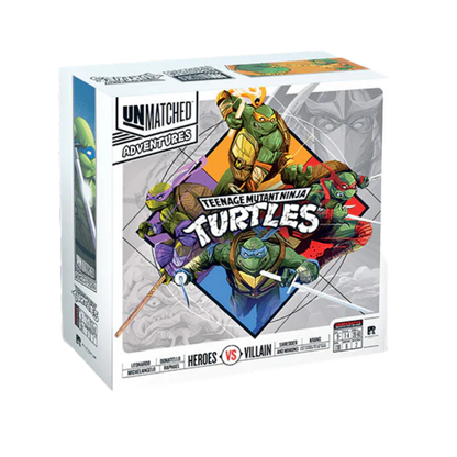 The Unmatched Adventures: Teenage Mutant Ninja Turtles Pizza-Rama Edition box art, featuring Leonardo, Raphael, Michelangelo, and Donatello in a dynamic comic-book style.