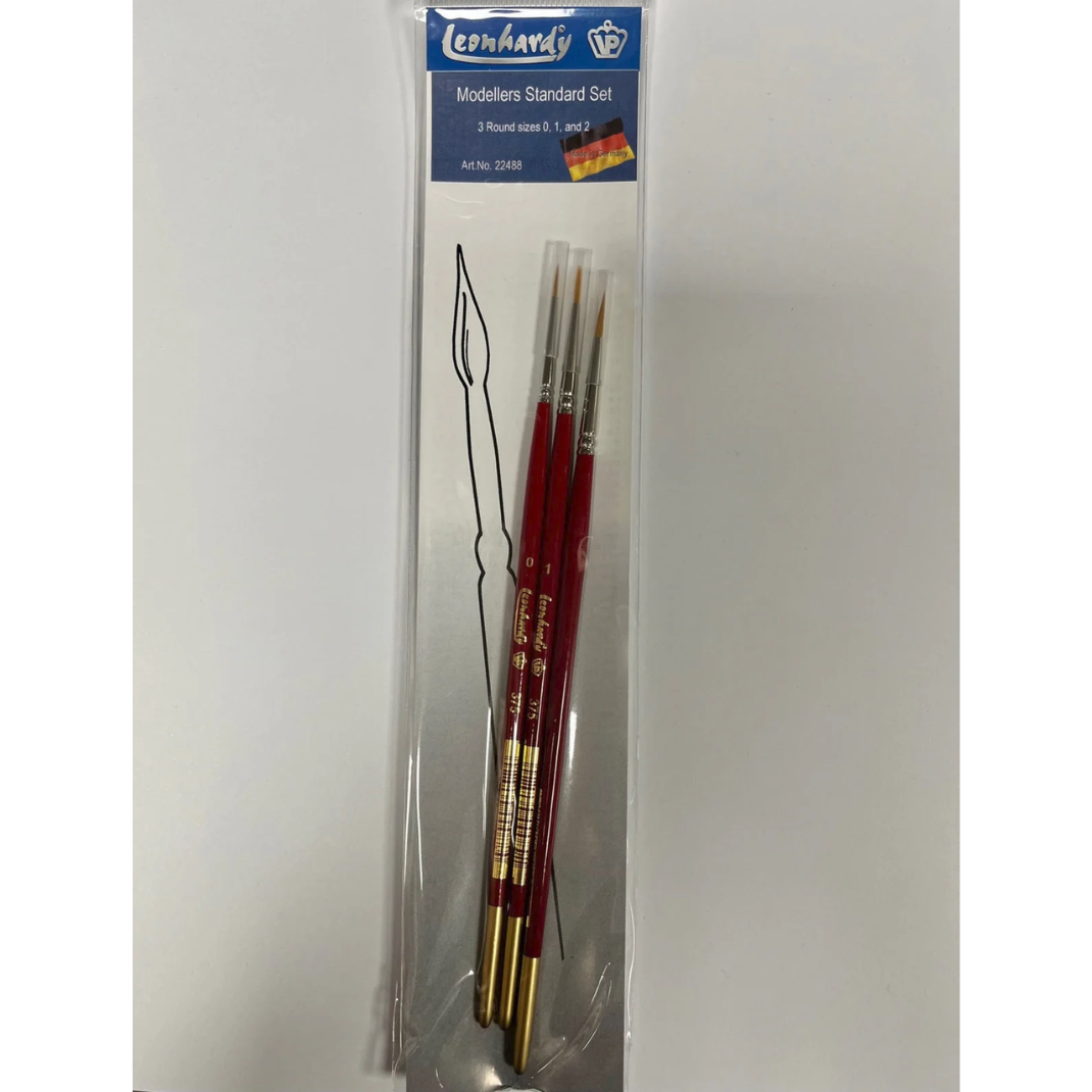 The VP Leonhardy 3pc Modellers Standard Set (Z2248800) featuring three versatile round synthetic brushes in sizes 0, 1, and 2 for general scale model painting.