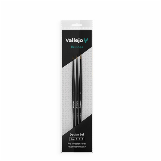 Vallejo Pro Modeler Brush Set – 3 natural hair brushes for miniature painting and modeling.