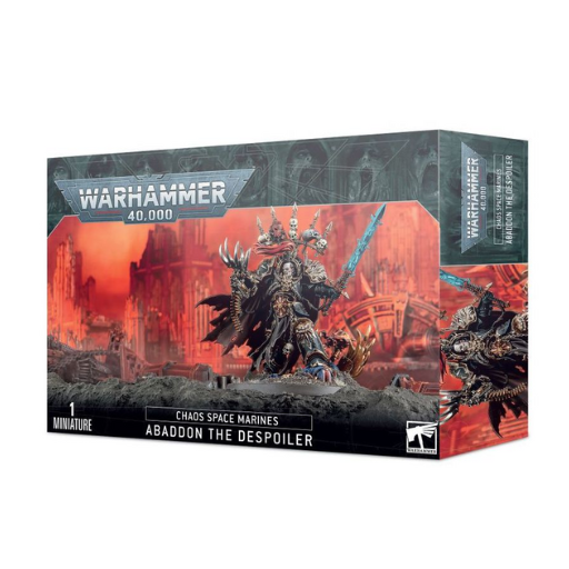 The Chaos Space Marines Warmaster Abaddon the Despoiler wielding the Talon of Horus and Drach'nyen, standing on a scenic 60mm base.