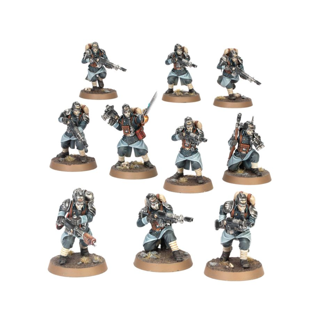 Close-up of a Krieg Sniper and Medic operative from the Veteran Guardsmen kit
