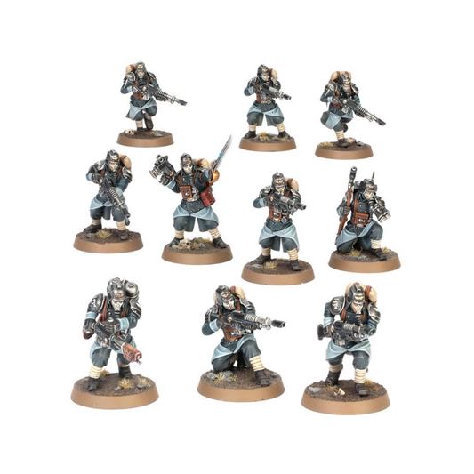 Close-up of a Krieg Sniper and Medic operative from the Veteran Guardsmen kit