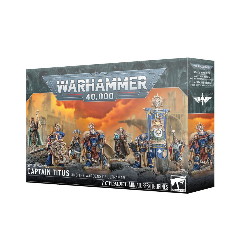 A set of 7 multipart plastic miniatures including Captain Demetrian Titus and his advisors, the Wardens of Ultramar.