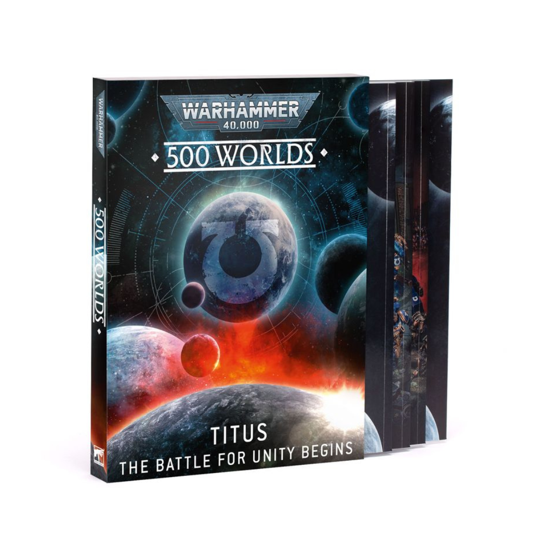 The limited edition 500 Worlds: Titus – The Battle for Unity Begins slipcase featuring Captain Titus and Ultramarine iconography.