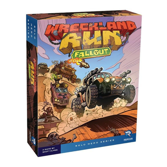 The Wreckland Run: Fallout expansion box, showing new vehicle mats and green toxic gems alongside the new campaign book and secret envelopes.