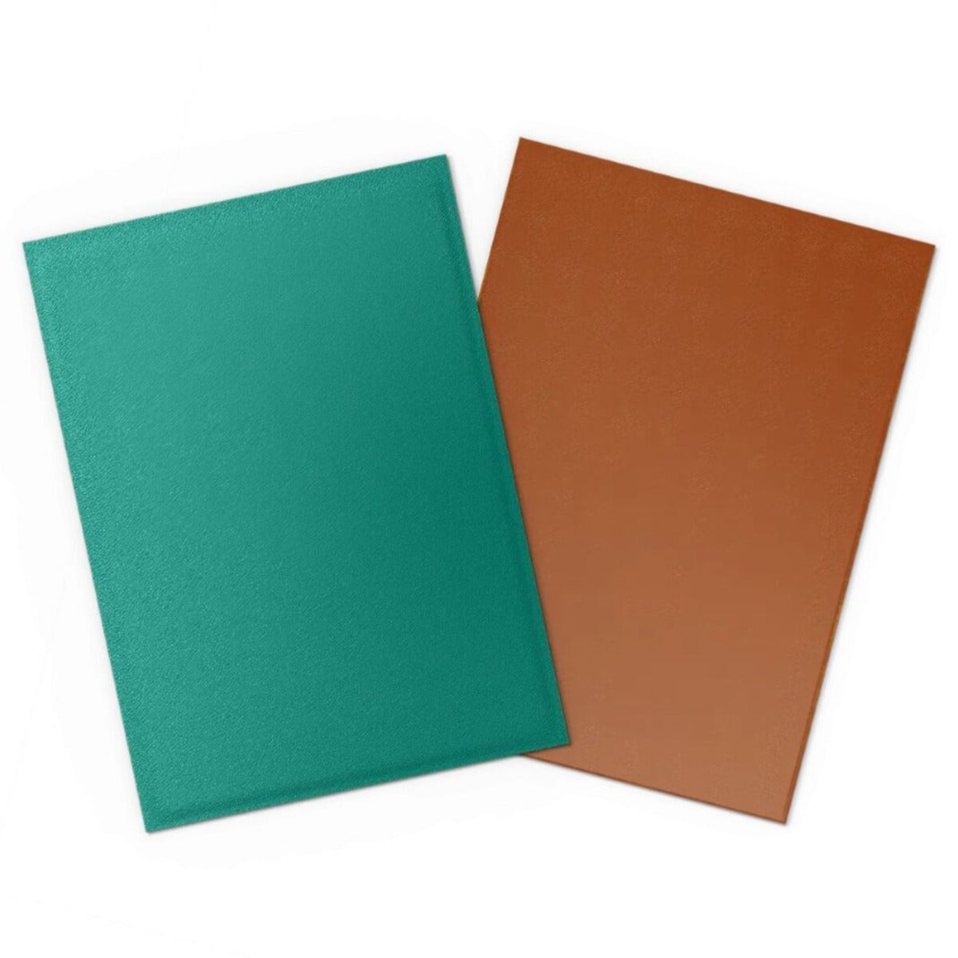 Dragon Shield Matte Dual sleeves in green back and copper interior, standard size TCG card sleeves