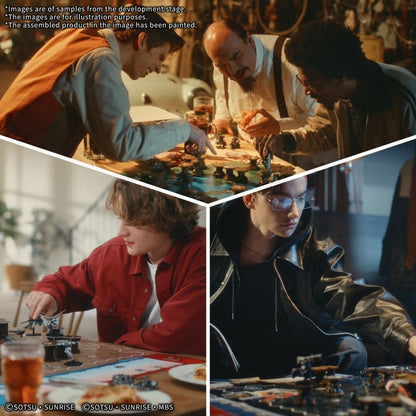 Players enjoying the Gundam Assemble miniature tabletop game with painted figures